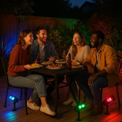 Solar LED Spotlight with Adjustable Zoom and RGB Color Modes, IP65 Outdoor