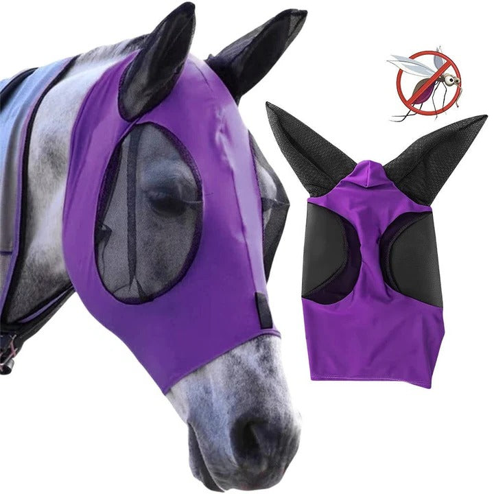 Horse Fly Mask with Mesh Face Coverage and UV Protection, Stretchy Elastic Fit