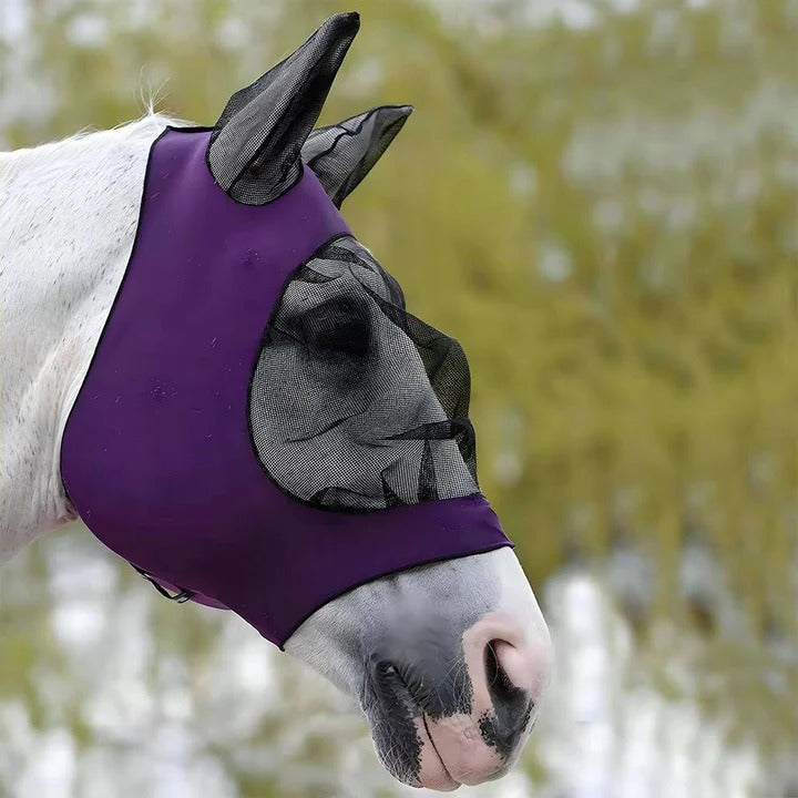 Horse Fly Mask with Mesh Face Coverage and UV Protection, Stretchy Elastic Fit