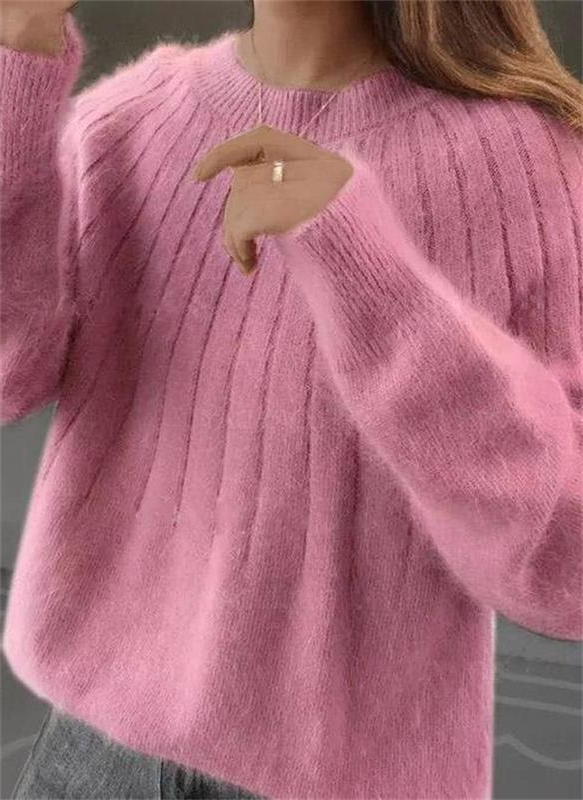 Women's Knit Sweater with Crew Neck and Full Length Sleeves, Hip Coverage