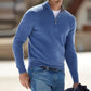 Men Long Sleeve Sweater with Zipper Front and Solid Color Design