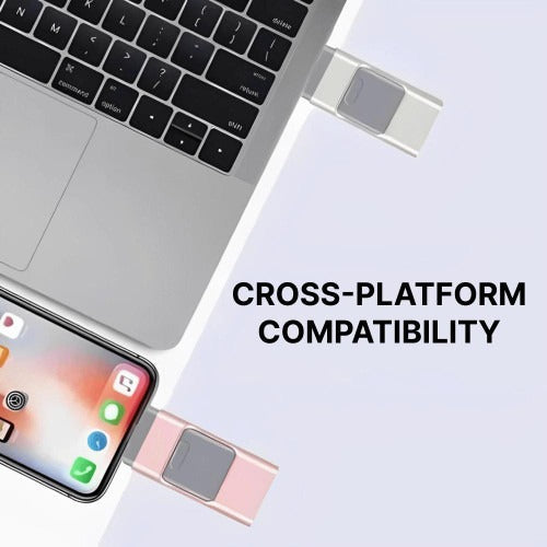 Multi Port USB Flash Drive with 32GB Storage and Four Connectors for Phones and Computers