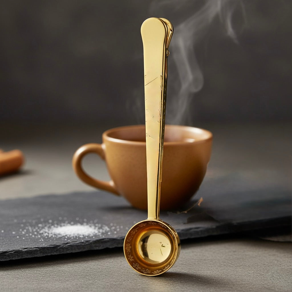 Tea Scoop with Built-In Bag Clip and One Teaspoon Measure, Stainless Steel