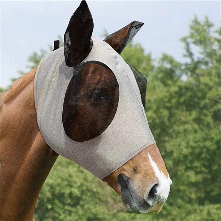 Horse Fly Mask with Mesh Face Coverage and UV Protection, Stretchy Elastic Fit