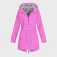 Women Long Hooded Rain Jacket with Adjustable Drawstring Hood and Water Repellent Fabric