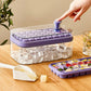 Ice Tray System with Push Release Mechanism and Storage Compartment, Includes Scoop