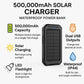 Solar Power Bank with Dual USB and Built-In LEDs, 500000mAh Weather Resistant