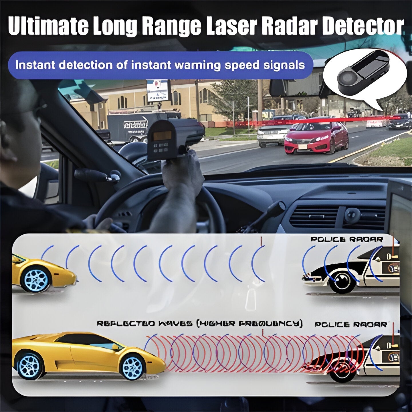 Laser Radar Detector with Solar Panels and LED Visibility Lights for Bikes
