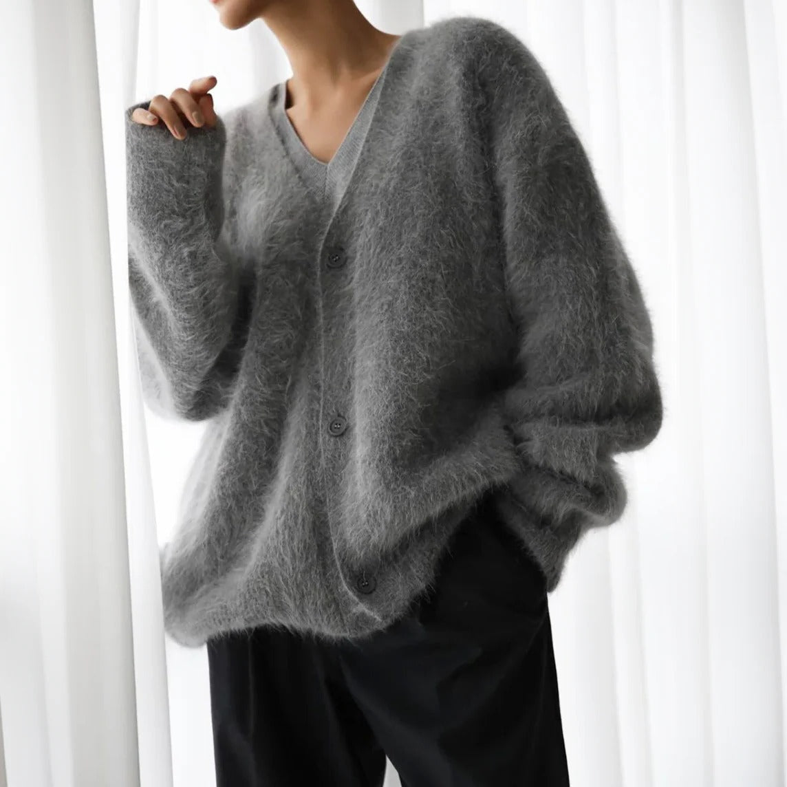 Womens Knit Sweater with Round Neckline and Natural Fiber, Breathable Design