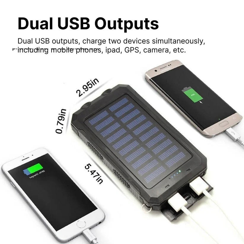 Solar Power Bank with Dual USB and Built-In LEDs, 500000mAh Weather Resistant