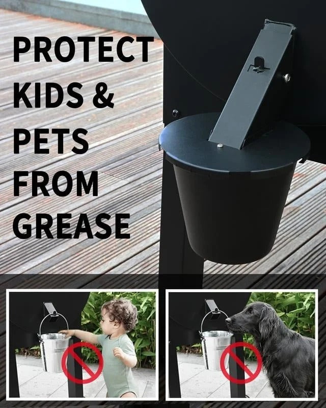 Grill Grease Collector with Lid and Reusable Liner, Quick-Fit for 1.6in Side Spouts