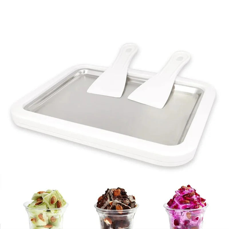 Manual Ice Cream Roll Freezing Plate with Two Scrapers and Stainless Steel Surface