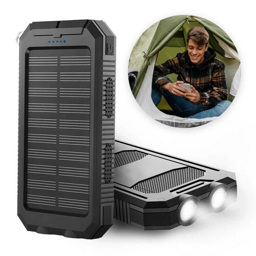 Solar Power Bank with Dual USB and Built-In LEDs, 500000mAh Weather Resistant