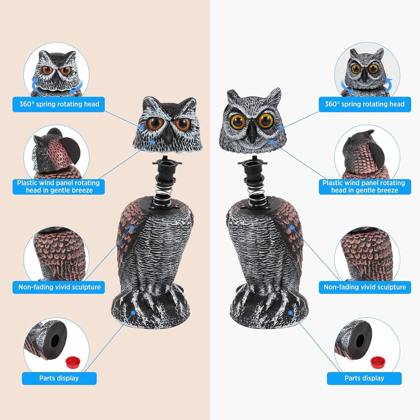 Realistic Outdoor Owl Decoy Set With Rotating Head