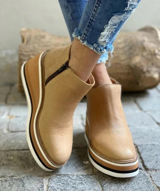 Low Ankle Boots with Side Zipper and Reinforced Grip Sole