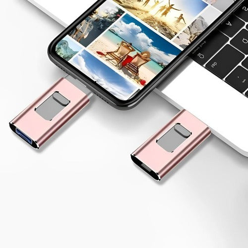 Multi Port USB Flash Drive with 32GB Storage and Four Connectors for Phones and Computers