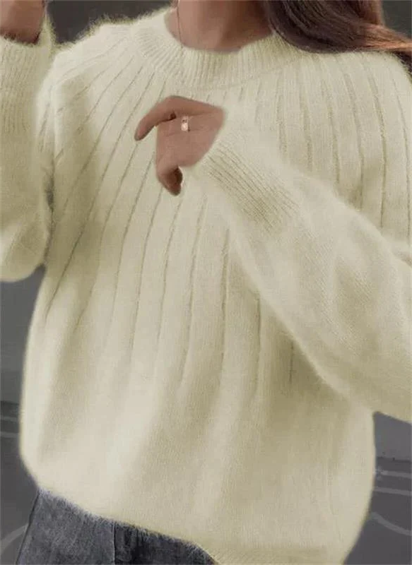 Women's Knit Sweater with Crew Neck and Full Length Sleeves, Hip Coverage