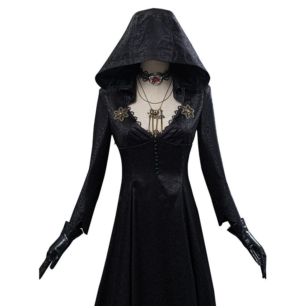 Vampire Lady Cosplay Costume with Jacquard Coat and Satin Dress, Neckband and Tattoo Stickers