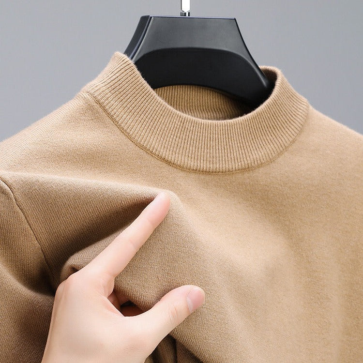 Men's Knit Pullover Sweater with Ribbed Hem and Full-Length Sleeves