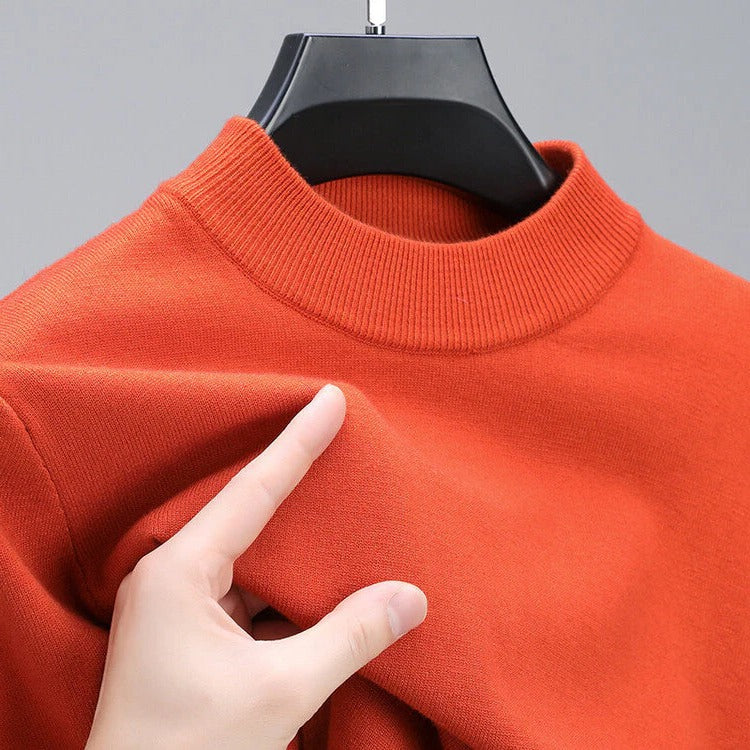 Men's Knit Pullover Sweater with Ribbed Hem and Full-Length Sleeves