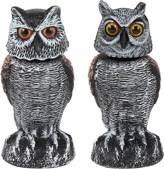 Realistic Outdoor Owl Decoy Set With Rotating Head