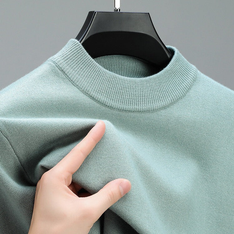 Men's Knit Pullover Sweater with Ribbed Hem and Full-Length Sleeves