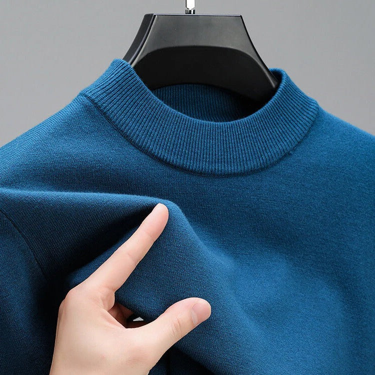 Men's Knit Pullover Sweater with Ribbed Hem and Full-Length Sleeves