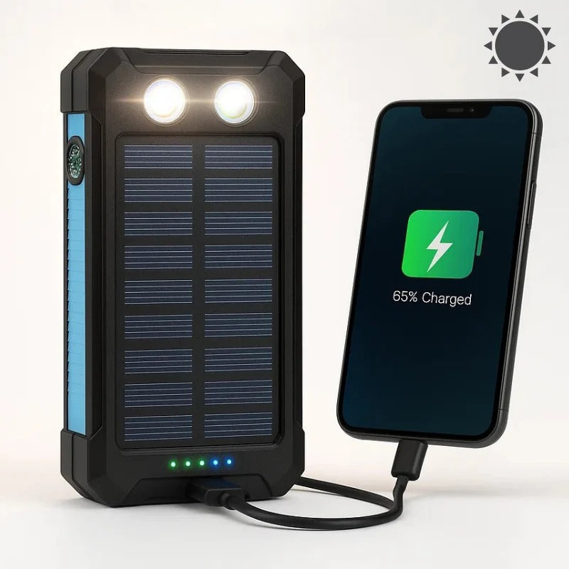 Solar Power Bank with Dual USB and Built-In LEDs, 500000mAh Weather Resistant