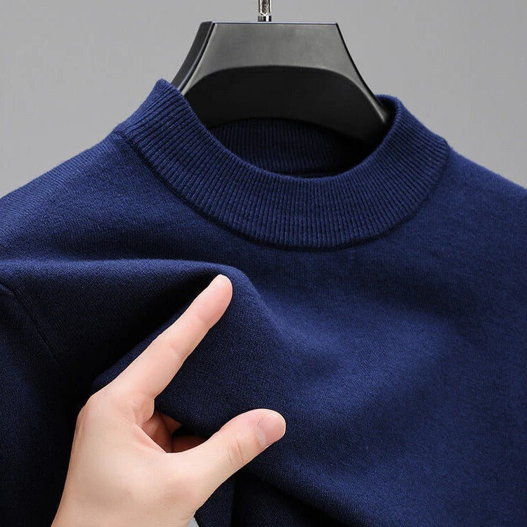 Men's Knit Pullover Sweater with Ribbed Hem and Full-Length Sleeves