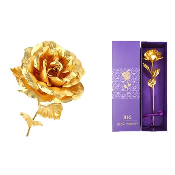 Preserved Real Rose with Gold Foil Coating and Display Box