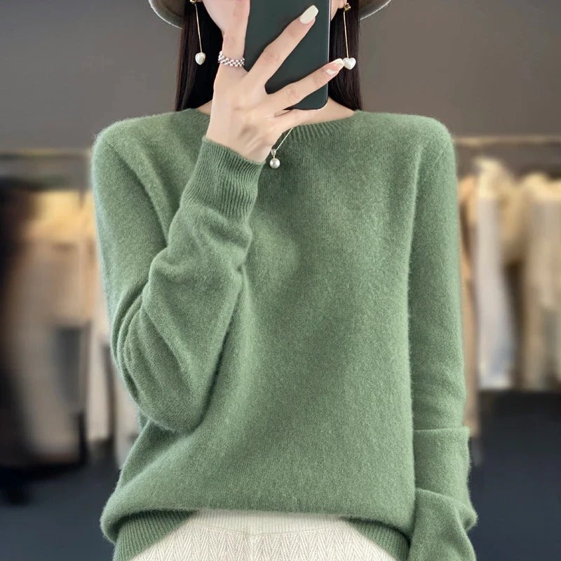 Wool Sweater with O-Neck Collar and Medium Stretch, Slim Fit
