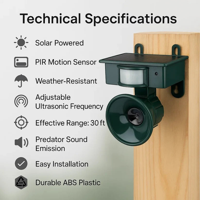 Solar Bird Repeller with PIR Motion Sensor and Sound Deterrent, Weatherproof
