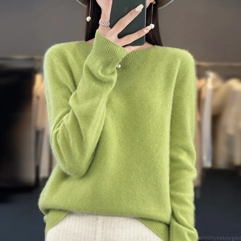 Wool Sweater with O-Neck Collar and Medium Stretch, Slim Fit