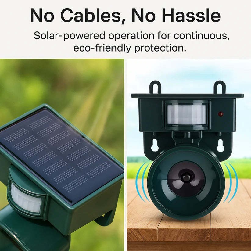 Solar Bird Repeller with PIR Motion Sensor and Sound Deterrent, Weatherproof