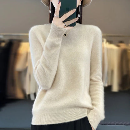 Wool Sweater with O-Neck Collar and Medium Stretch, Slim Fit