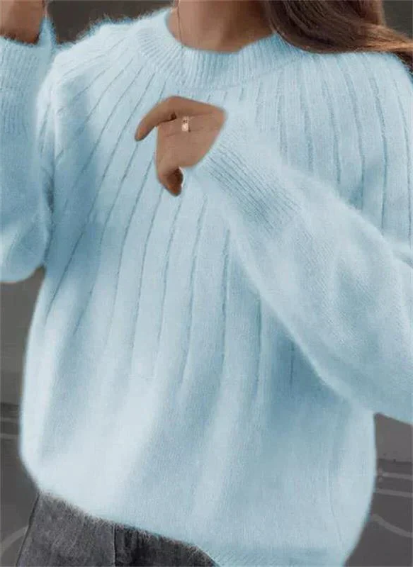 Women's Knit Sweater with Crew Neck and Full Length Sleeves, Hip Coverage