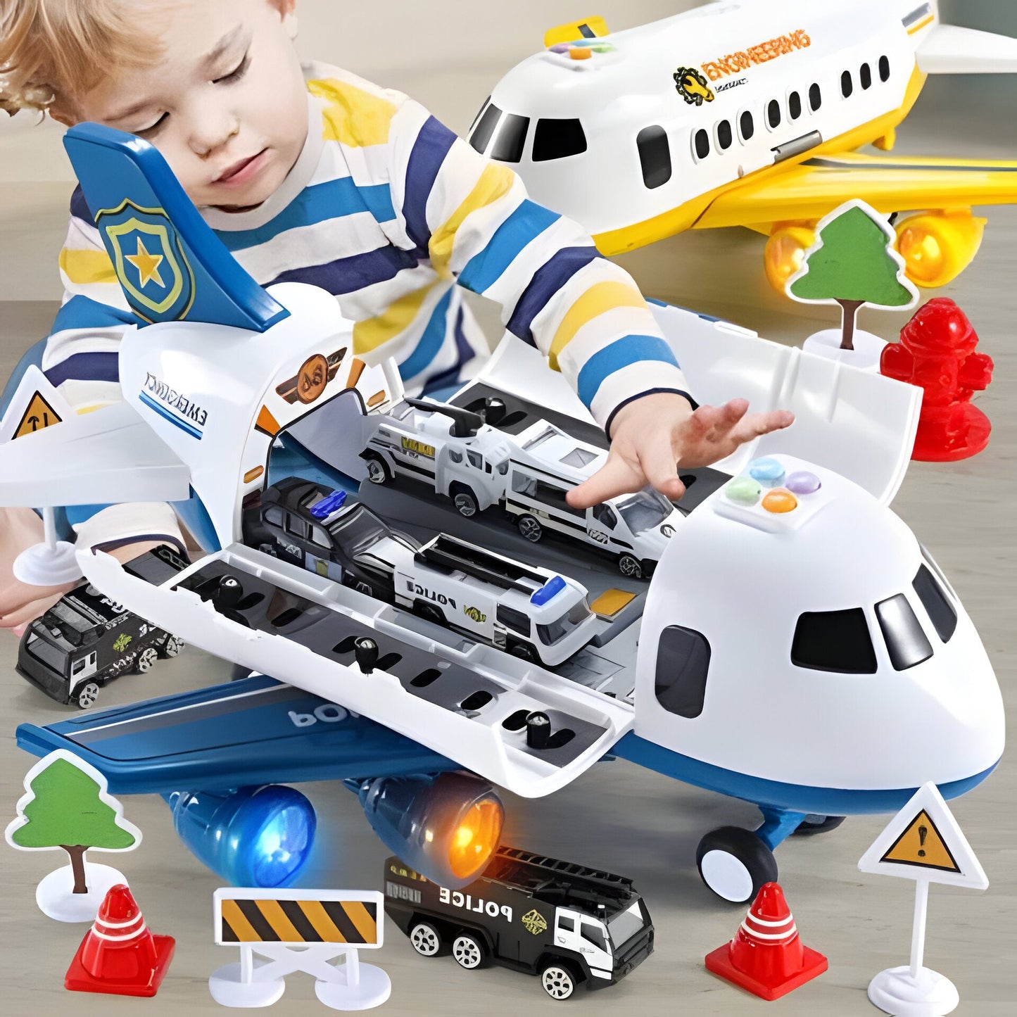 Airplane Playset with Friction-Powered Plane and Sound Module for Ages 3-12, 20 Pieces