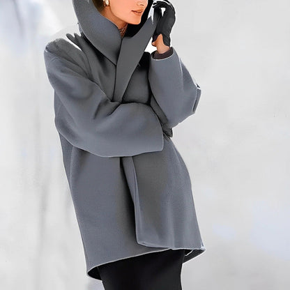 Wool-Blend Coat with Removable Belt and Slanted Side Pockets, A-Line Silhouette