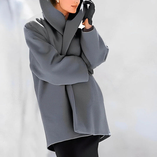 Wool-Blend Coat with Removable Belt and Slanted Side Pockets, A-Line Silhouette