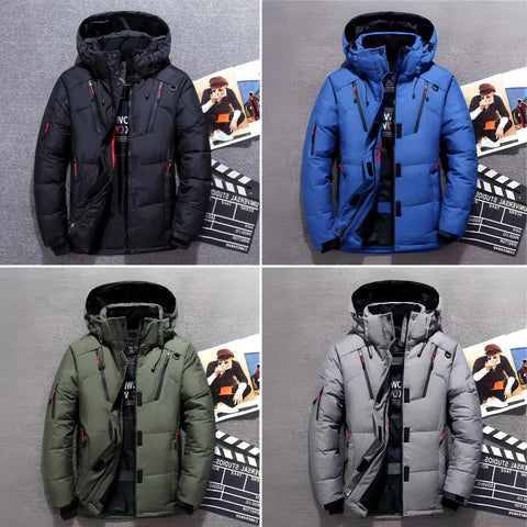 Insulated Winter Jacket with Adjustable Hood and Zippered Pockets, Water-Repellent Finish