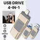 Multi Port USB Flash Drive with 32GB Storage and Four Connectors for Phones and Computers