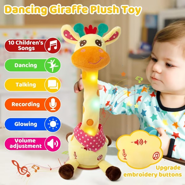 Interactive Plush Giraffe with Music and Voice-Mimic, 12in Rechargeable