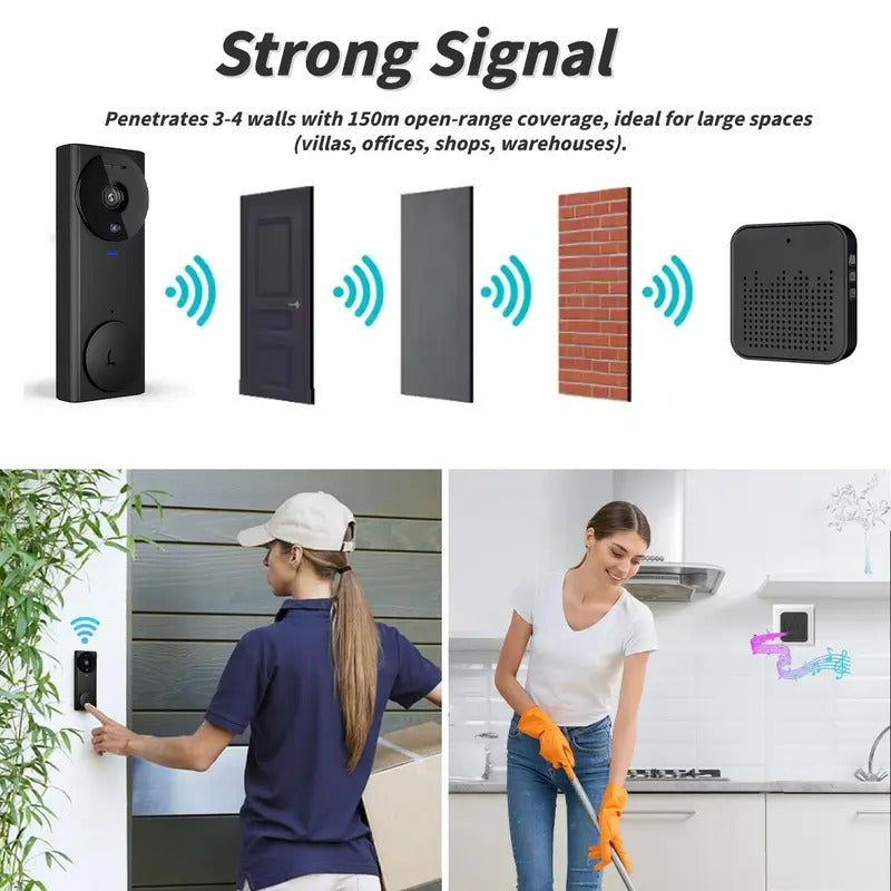 1080P Smart AI Video Doorbell Camera, Wireless 2.4G WiFi, 2 Way Audio, Night Vision, Cloud Storage