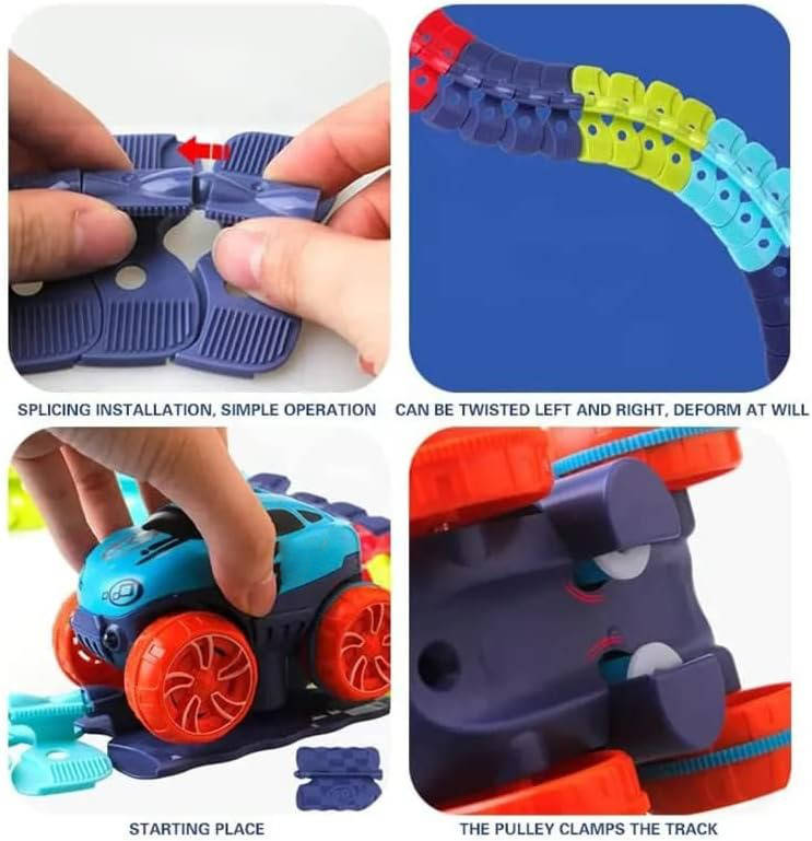LED Race Track for Kids with Flexible Modular Track and Anti-Tip Car, USB Rechargeable