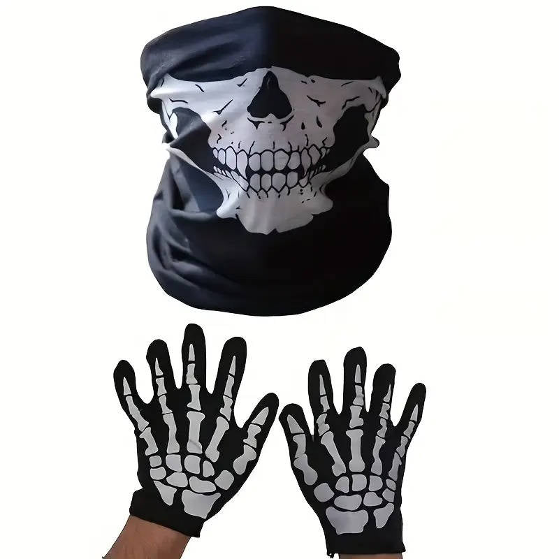 Grim Reaper Costume with Glowing Red Eyes and Skeleton Gloves, Three Piece Scythe