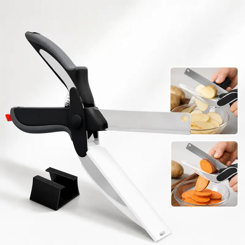 9.6 in Kitchen Scissors, 2 in 1 Stainless Steel Food Prep Scissors with Cutting Board and Safety Lock for Meat Cheese Fruits