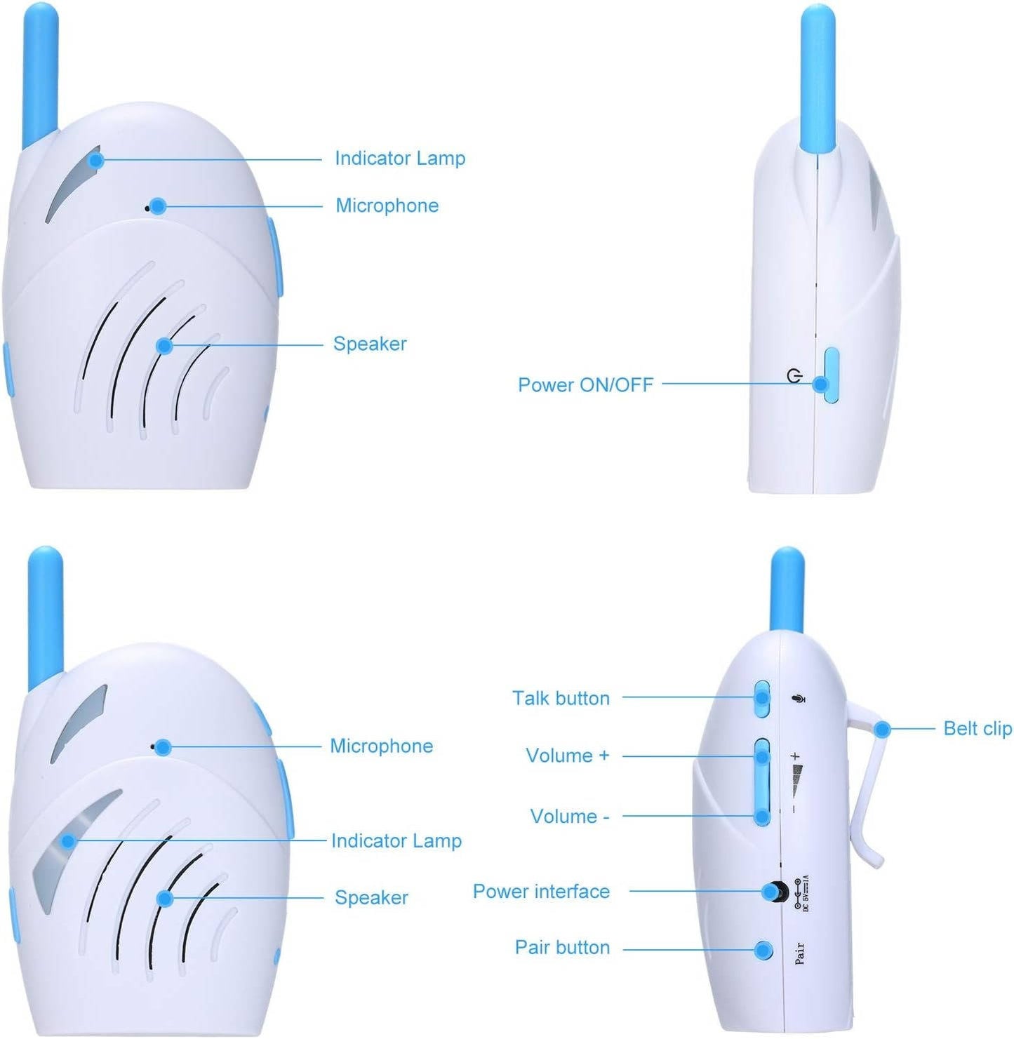 Audio Baby Monitor, Wireless Walkie Talkie Baby Monitor with Two Way Audio