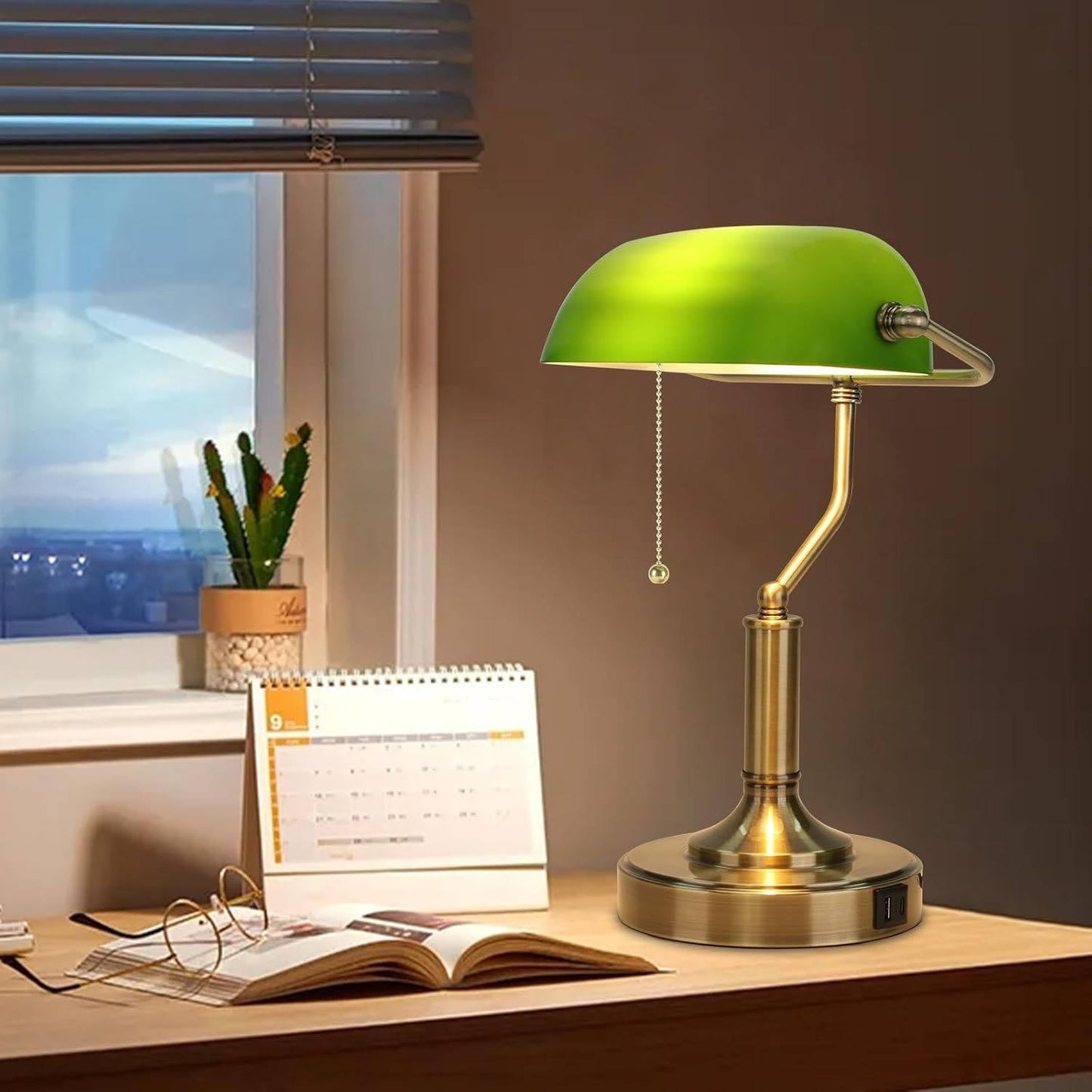 Vintage Bankers Desk Lamp, Retro Green Table Lamp