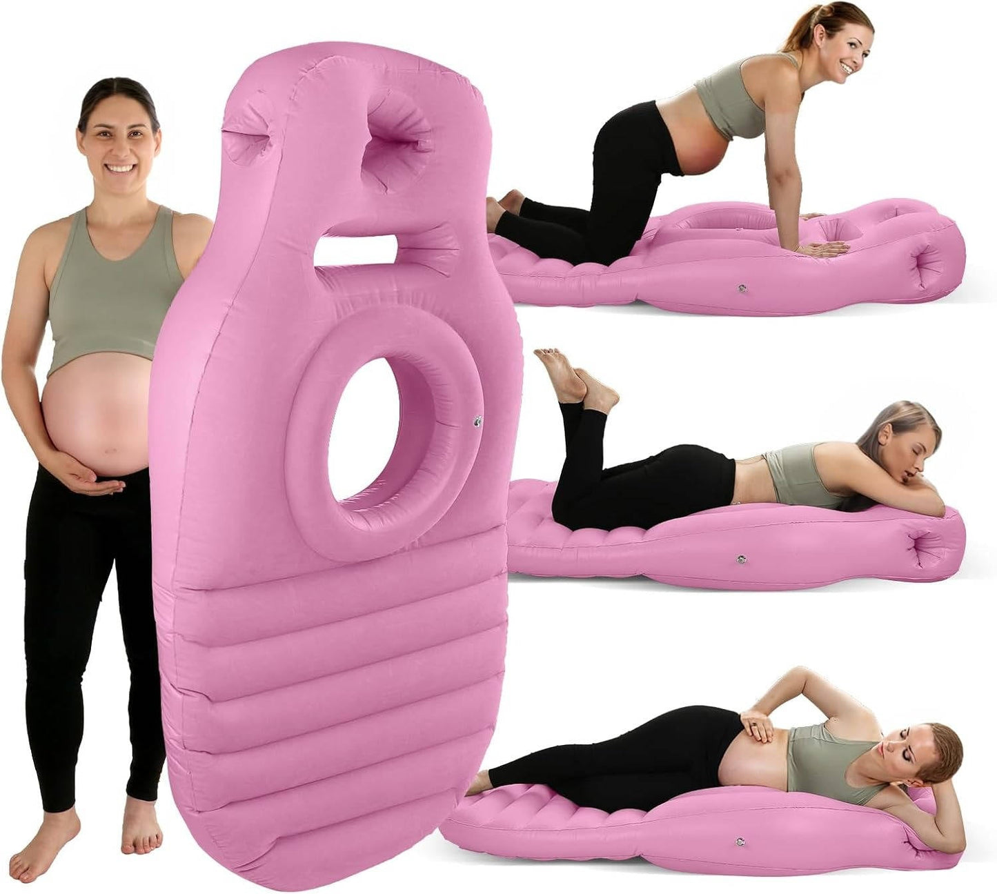 Pregnancy Support Pillow with Belly Cradle Opening and Dual Air Chambers, Pump Included