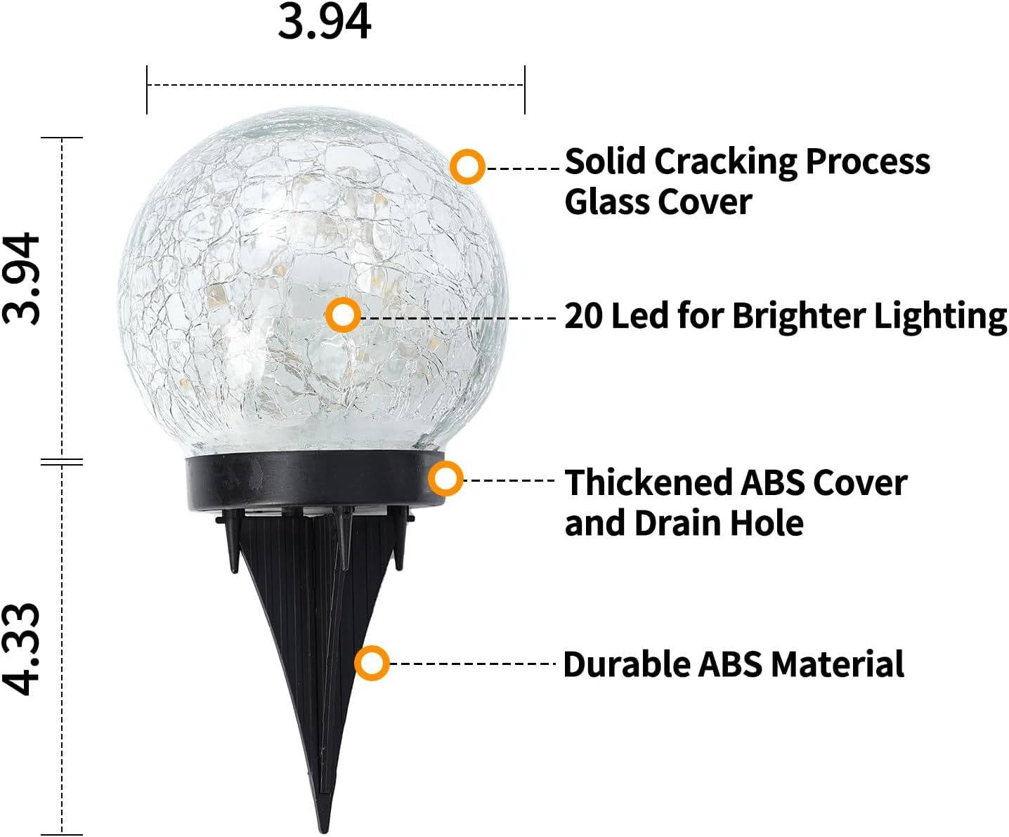 Solar Cracked Glass Globe Lights for Yard, Patio, Walkway, Driveway, Pathway, Outdoor Decorative Orbs, 2 Pack